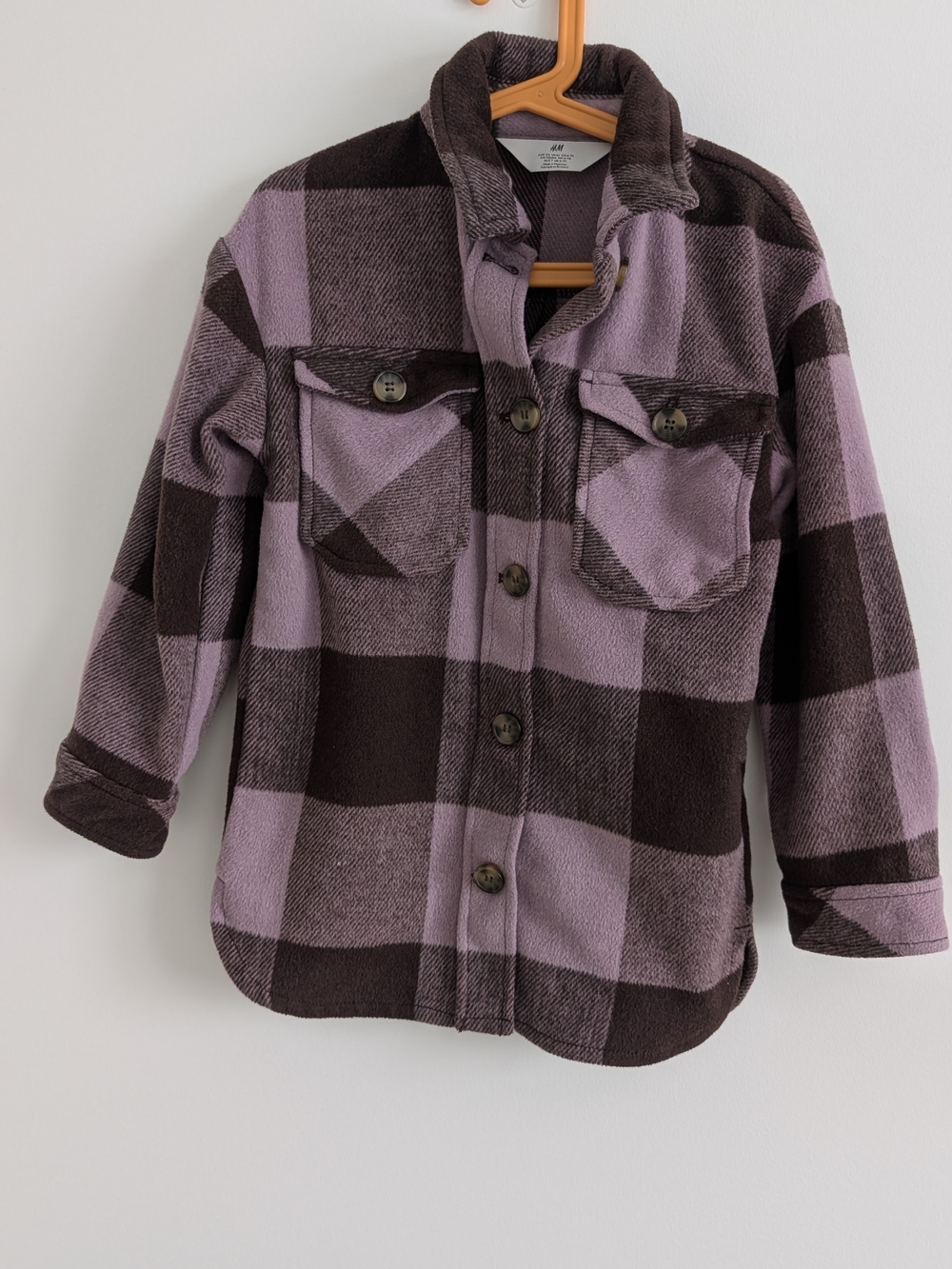 H&M Girl's Purple Plaid Button-Up Shirt Jacket